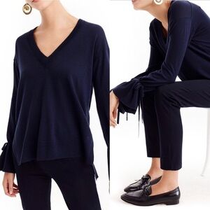 J. Crew Drawstring Sleeve V-Neck Wool Sweater XS